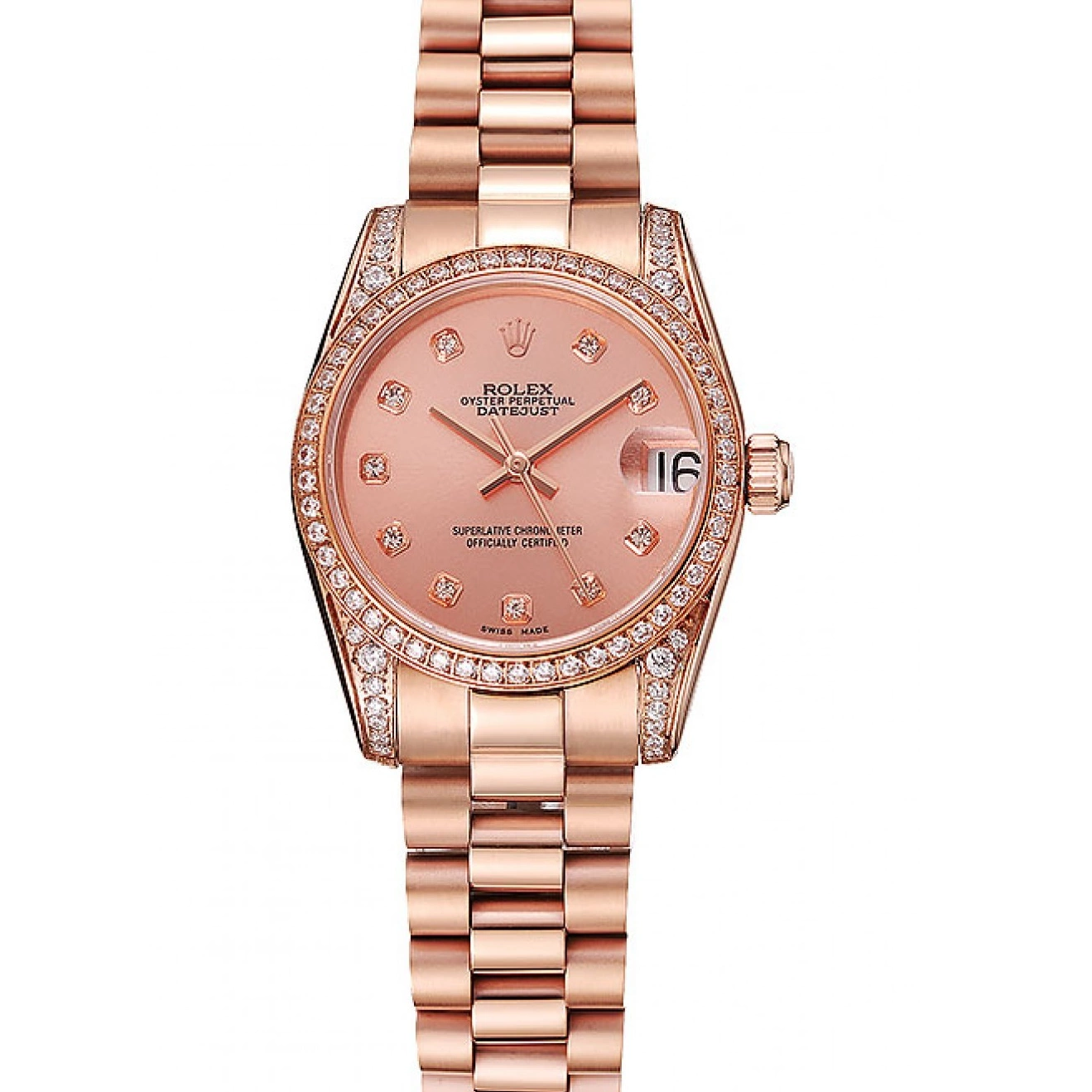 Best AAA Replica Sites DateJust Swiss Gold Dial Rolex Diamond Rose 1453977 Case Bracelet Rose Gold 0520